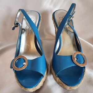 Jessica Simpson Bright Blue/Tourquiose Braided Jute Wedge